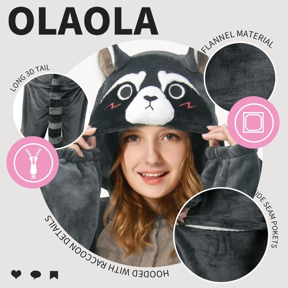 4847 Adult Animal Onesie Unisex Raccoon Onesies Plush Cosplay Pajamas - Picture 7 of 7